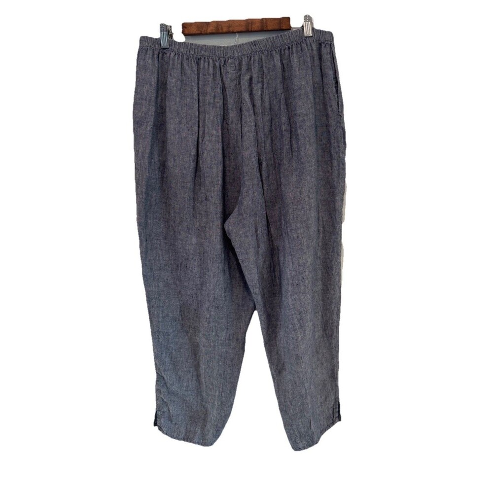 Flax‎ 100 % Linen Gray Wide Leg Pull On Pants Size L Minimalist Lagenlook